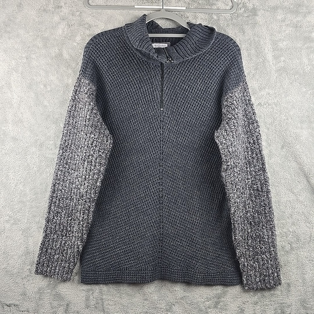 Carbon 2 Cobalt 1/4‎ Zip Pullover Sweater Mens Medium Gray Cable Knit Preppy
